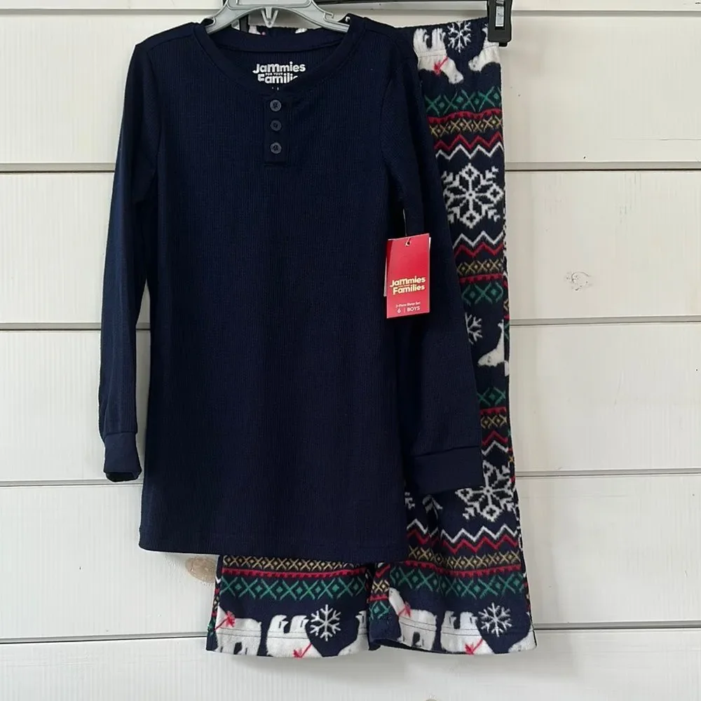 Jammies For Your Families Holly Jolly Polar Bear Henley Pajama PJ Set NEW Size 6